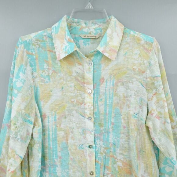 Soft Surroundings Shirt Medium Green Abstract Gauze Contrast Tunic Art to Wear - Picture 3 of 16